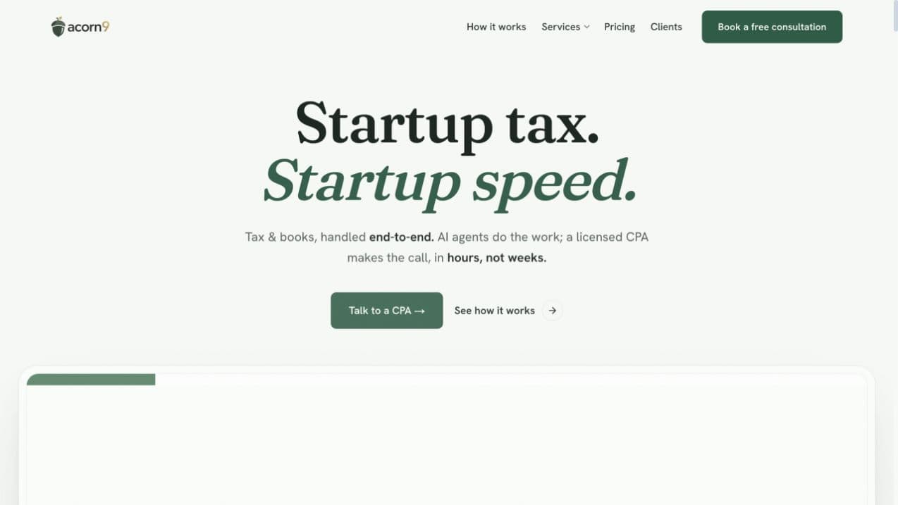 Acorn 9 website homepage screenshot