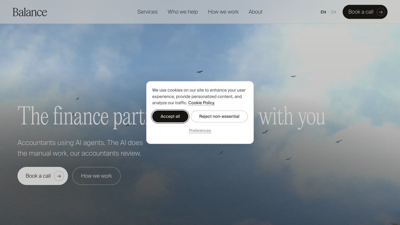 Balance website homepage screenshot