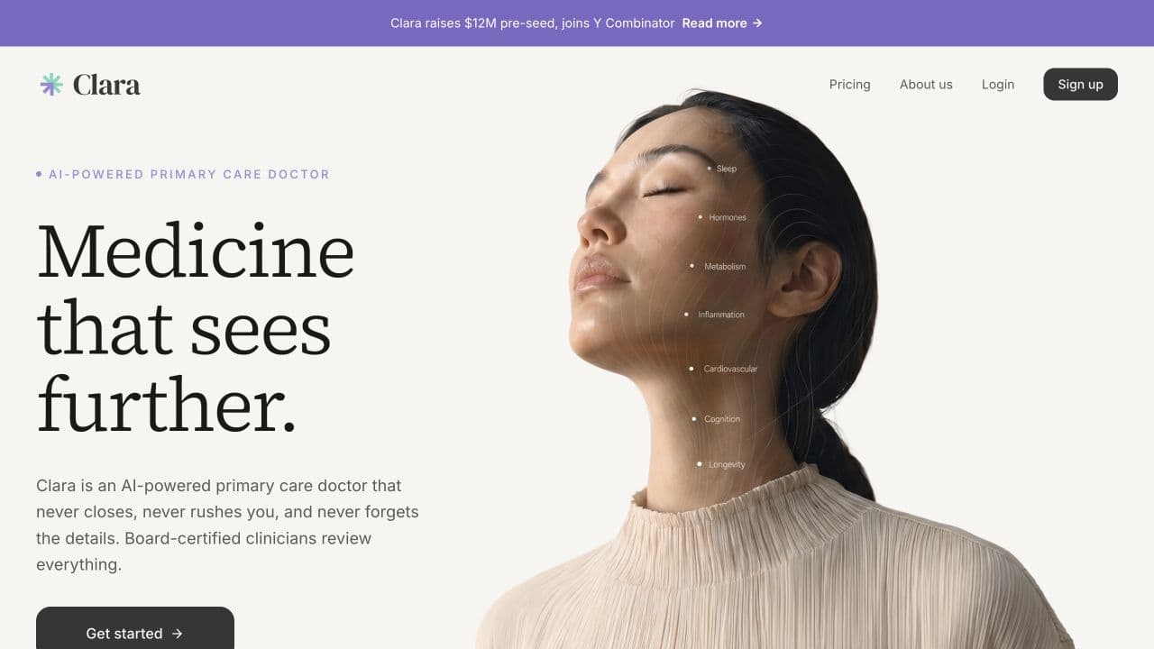 Clara website homepage screenshot