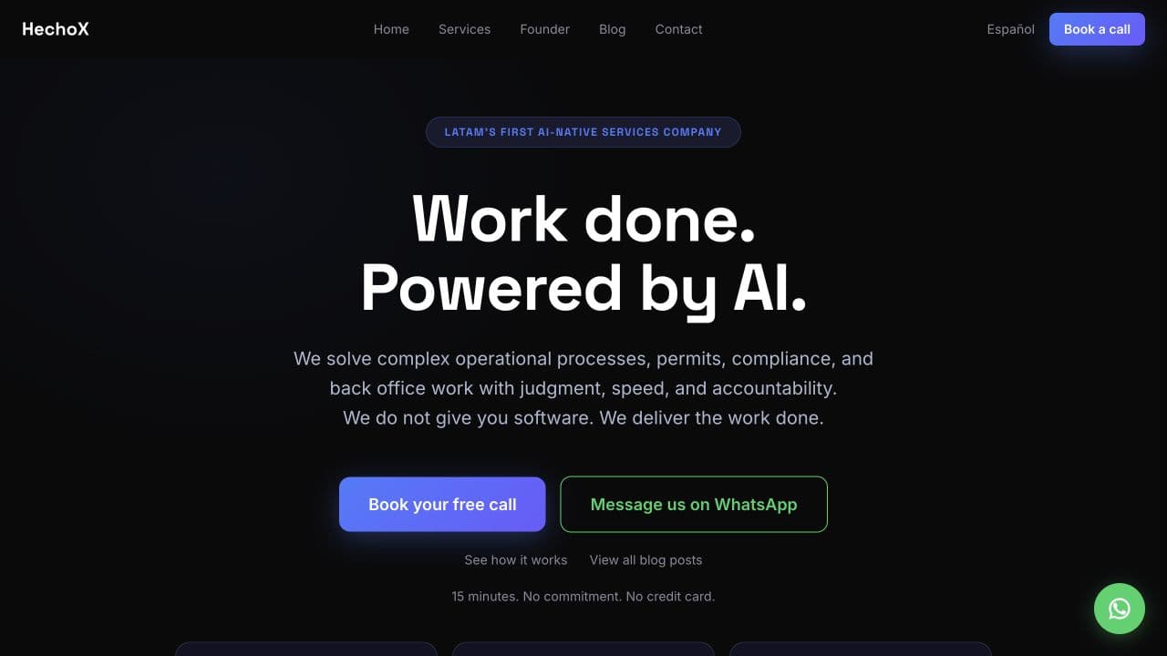 HechoX website homepage screenshot