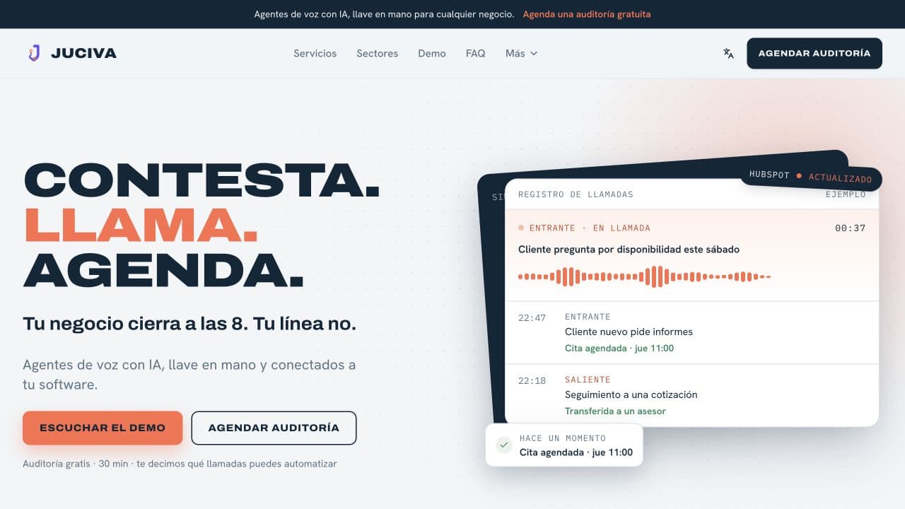 Juciva website homepage screenshot