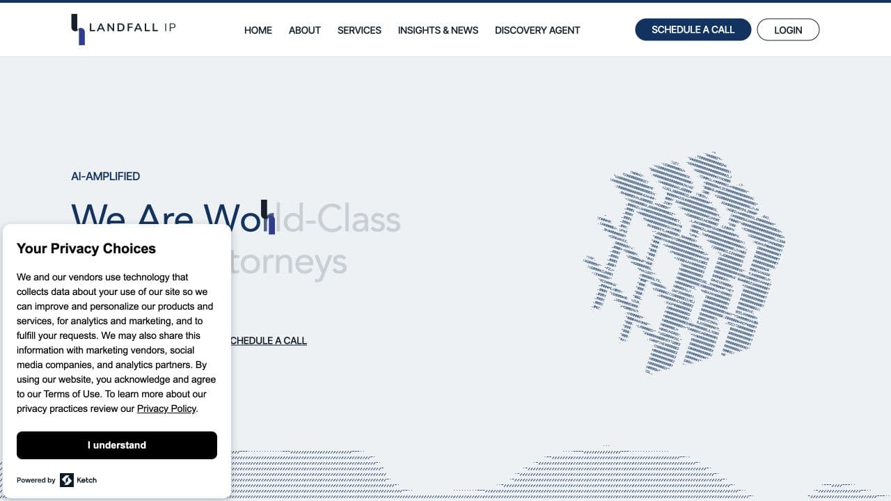 Landfall IP website homepage screenshot