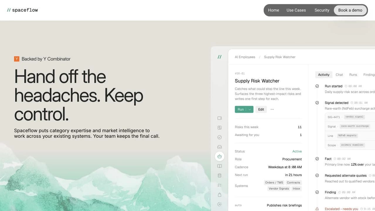 SpaceFlow website homepage screenshot