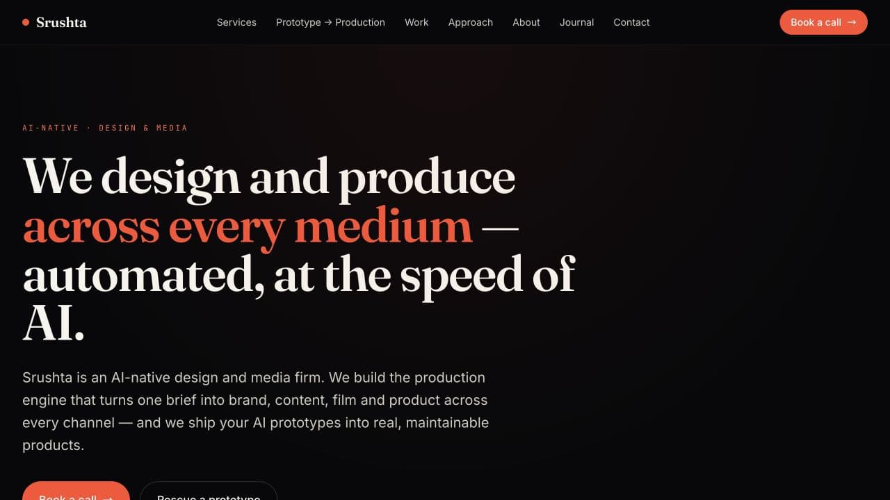 Srushta website homepage screenshot