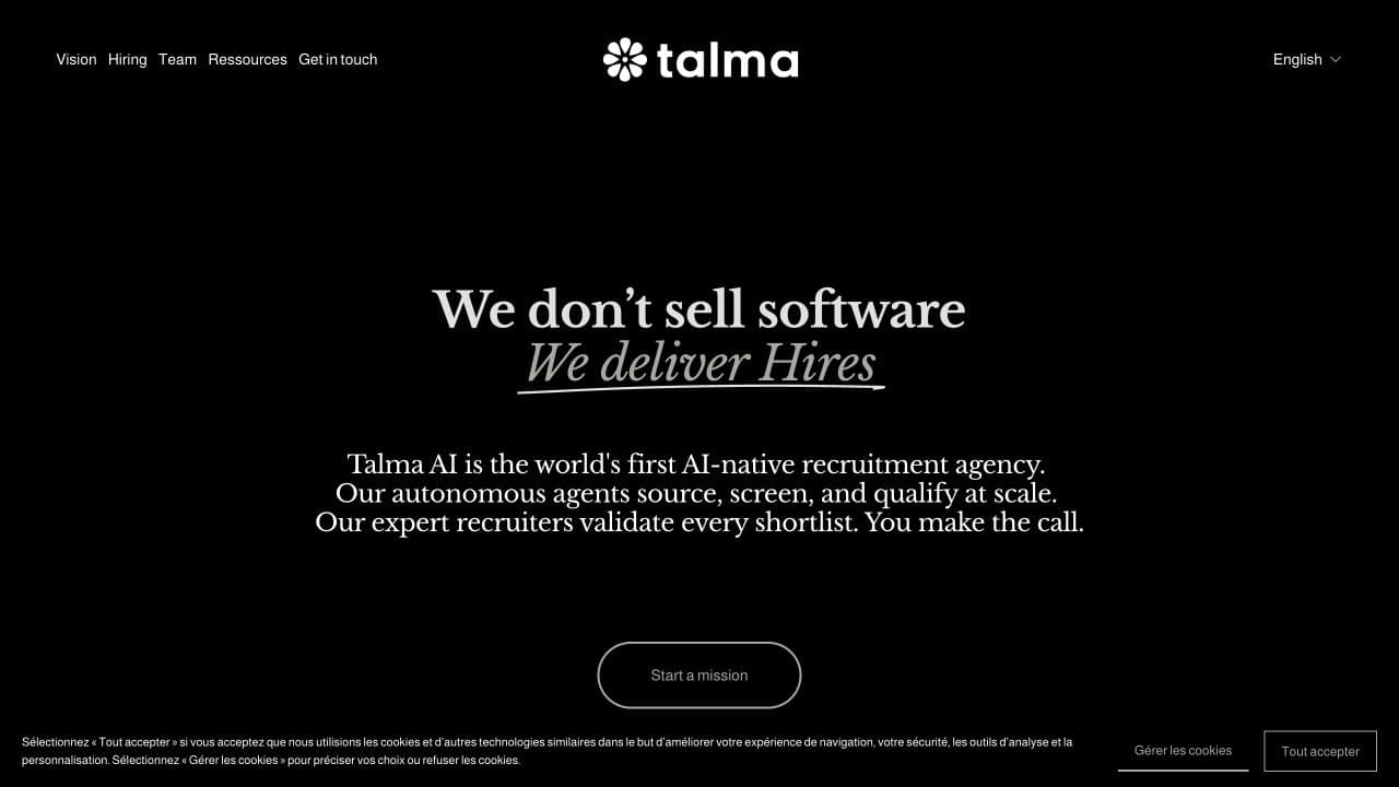 Talma AI website homepage screenshot
