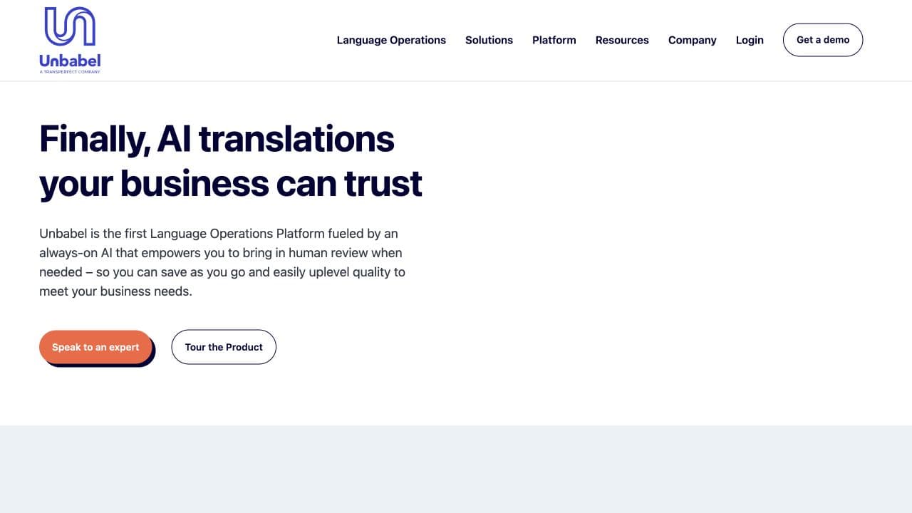 Unbabel website homepage screenshot