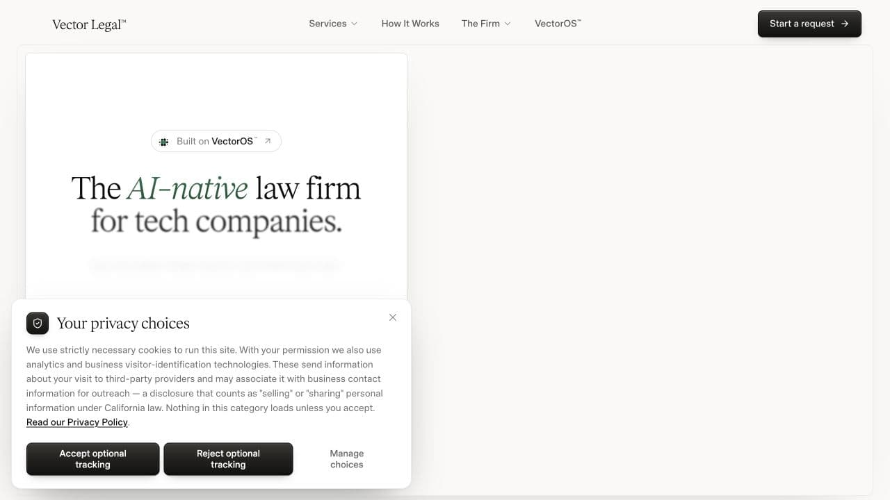 Vector Legal website homepage screenshot